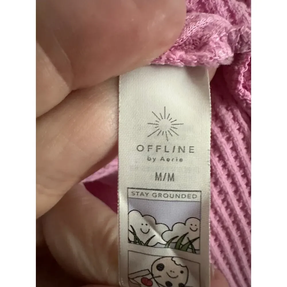 Offline by AERIE Bubblegum Pink Waffle Thermal Henley Thumbholes Oversized Sz M - Picture 7 of 7